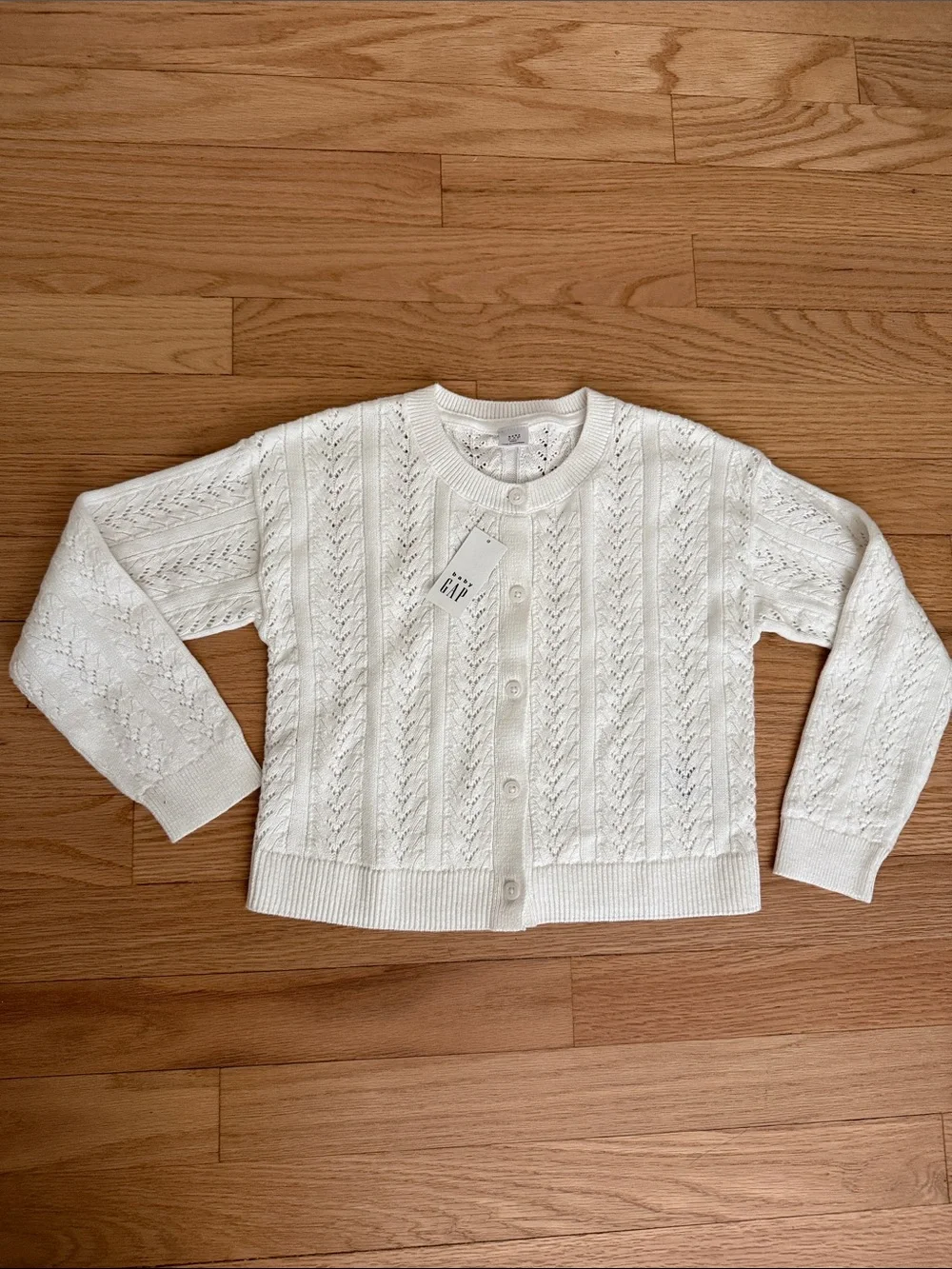 GAP Kids White Open-Stitch Button Cardigan